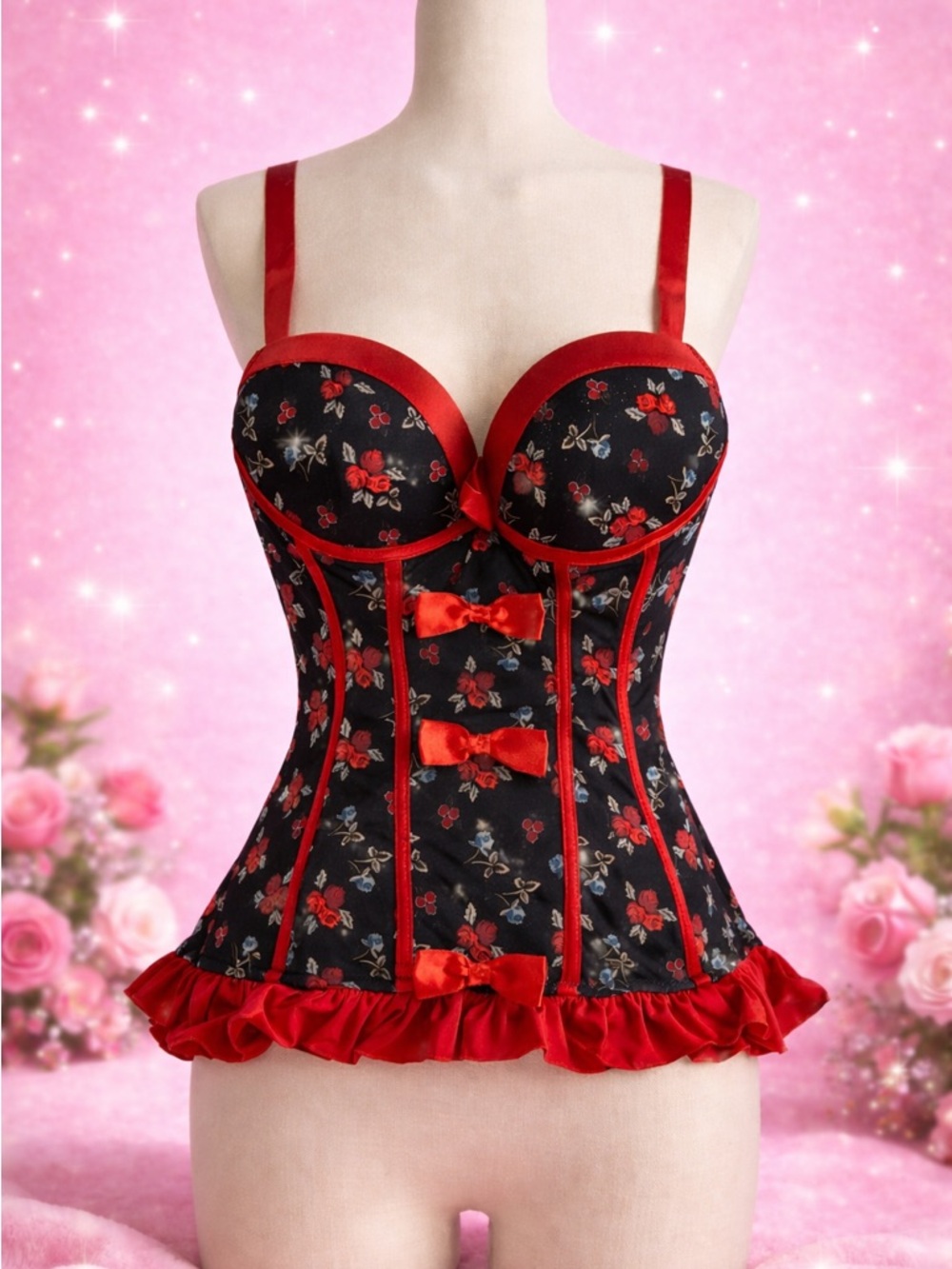 Lovesick Floral Corset Top – Size XL (Runs Small) ❤️🖤